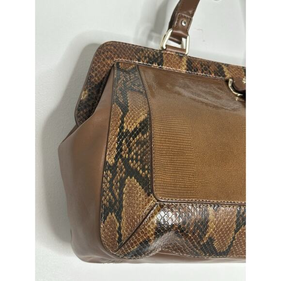 COLE HAAN Large Tan Leather Reptile Trip Handel Satchel Doctors Bag - Picture 4 of 12